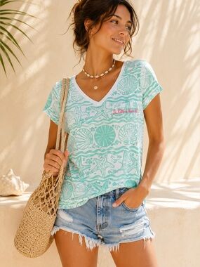 Y2K Beach Shell Starfish Cotton Tee St Kitts Souvenir Sz M